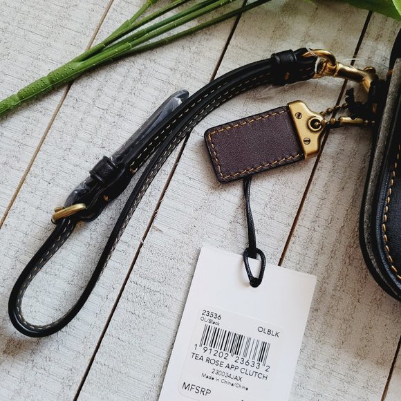 NWT Coach Tea Rose Floral Applique Black Clutch - Picture 10 of 11